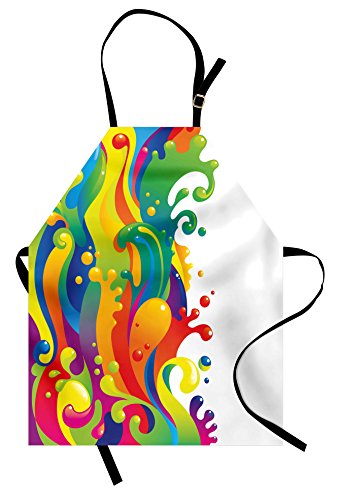Ambesonne Psychedelic Apron, Digital Made Fluid Rainbow Color Paint Splash Contemporary Psychedelic Design