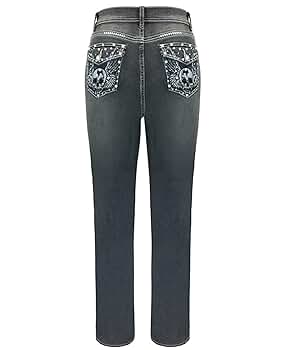 Women's Vintage Distressed Bootcut Jeans Rhinestone Skull