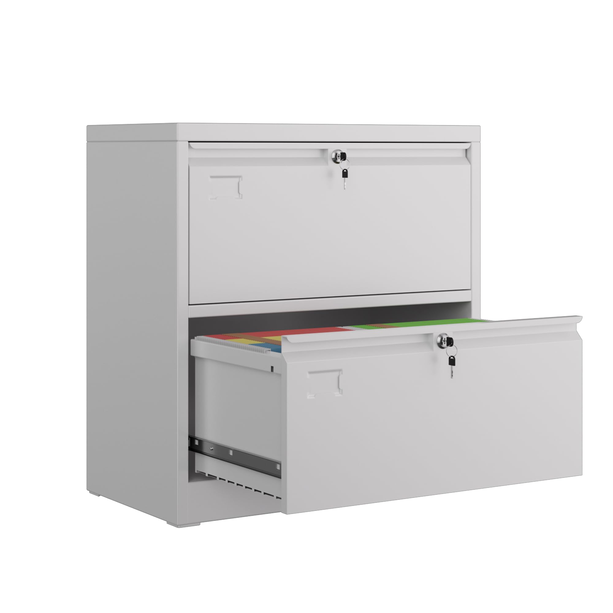 Armoire de rangement en métal avec 2 tiroirs, grand volume de rangement, armoire de classement avec serrure, grande capacité, adaptée pour la maison, le bureau, blanc