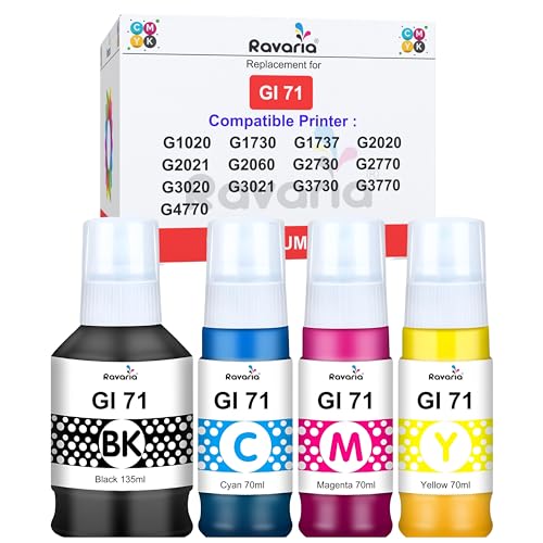 Image of GI 71 Ink for Cn Printer G1020 G1730 G1737 G2020 G2021 G2060 G3020 G3730 G3770 G4770 G4780 (GI 71 Ink CMYK 1 Set)