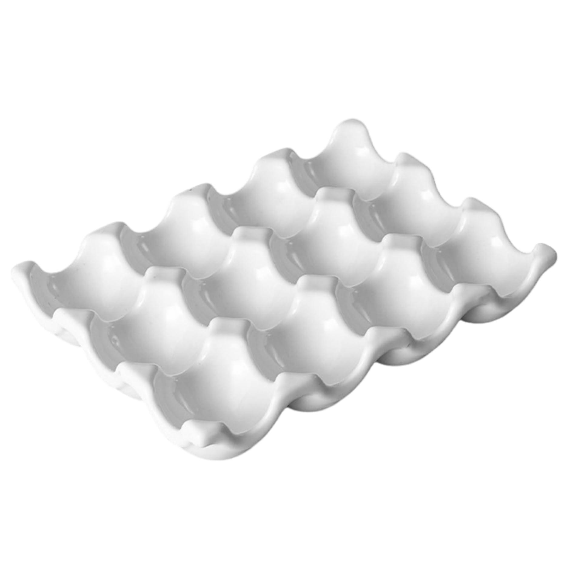 Huevera de cerámica resistente al calor para 12 tazas bandeja decorativa fácil de limpiar para encimera cocina y refrigerador.