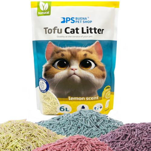 BPS Arena Aglomerante para Gatos Arena de Tofu para Gatos sin Polvo Fácil de Aglomerar Controla los Olores se Lanza en el Inodoro (1Pcs, Lemon) BPS-15455