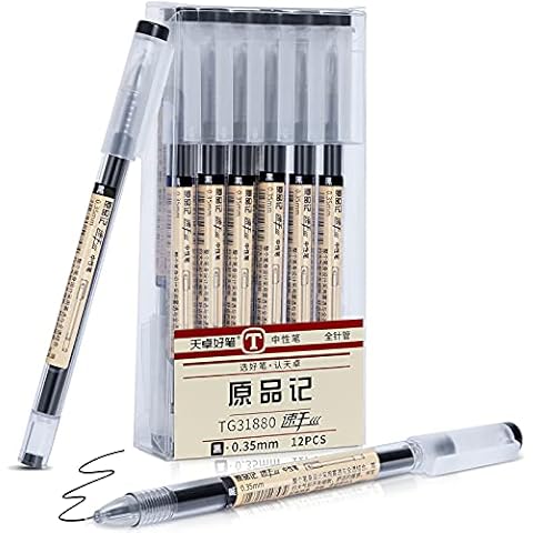 Reaeonat Black Gel Pens, 12 Pack Quick Drying Ink Black Ballpoint Pen 0.35mm Fine Tip Pen for Adult Kids Writing, Taking Notes, School, Office and Home Use Cover