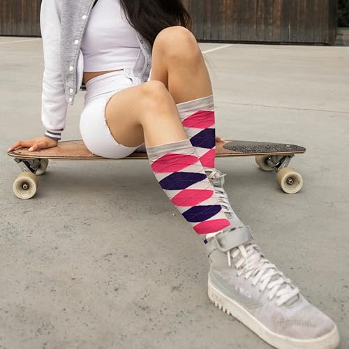 Image of Couver Women's Argyle Knee High Socks - Soft Acrylic Over the Calf Tube Style Socks for Casual Athletic - One Size