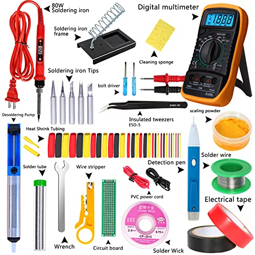 Electronics Soldering Iron Kit, 80W Lcd Digital Soldering Gun With Adjustable Temperature Controlled And Fast Heating Ceramic Thermostatic Design, 24Pcs Solder Kit Welding Tool #TOP1