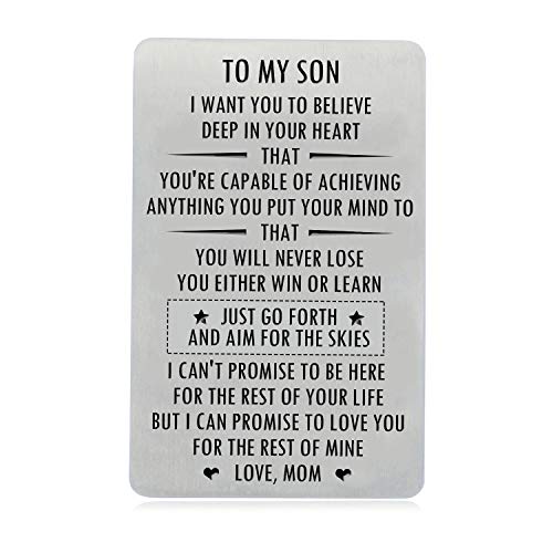 Inspirational Gifts for Son from Mom, Engraved Wallet Inserts with Motivational Quotes, Wallet Insert Cards for Graduation Birthday Gift Ideas