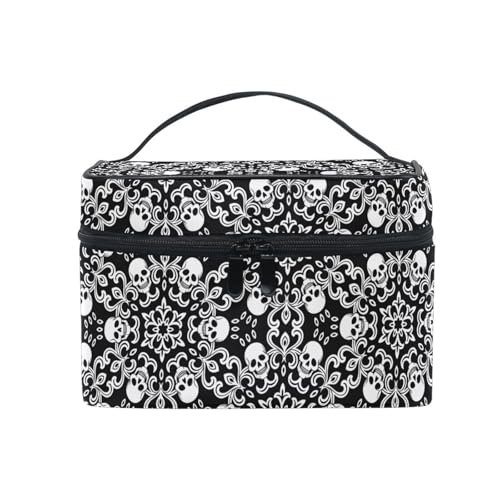 SAMAU おしゃれ メイクボックス 大容量 メイクポーチ スカル柄 髑髏柄 北欧 人気 化粧ポーチ 広口 収納バッグ 多機能 手提げ コスメ収納 携帯に便利