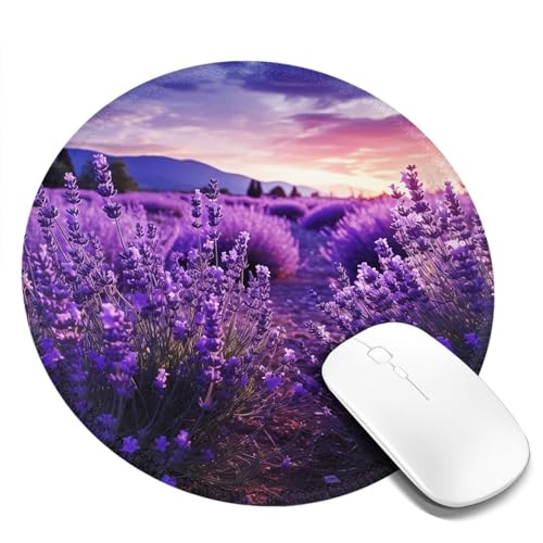 Tapis de souris rond violet lavande - Lot de 4 avec base en caoutchouc antidérapant de 20,3 cm