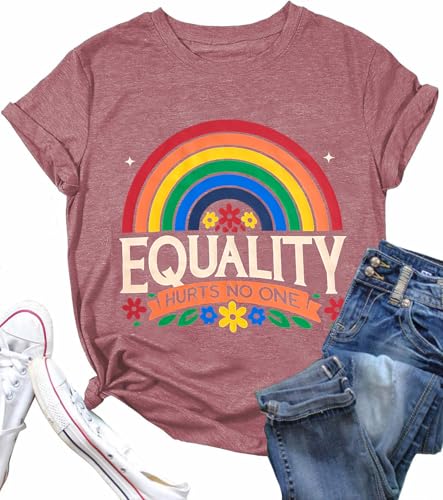Pride Shirt for Women Rainbow Equality Hurts No One T-Shirt Short Sleeve LGBTQ Gay Tee Tops