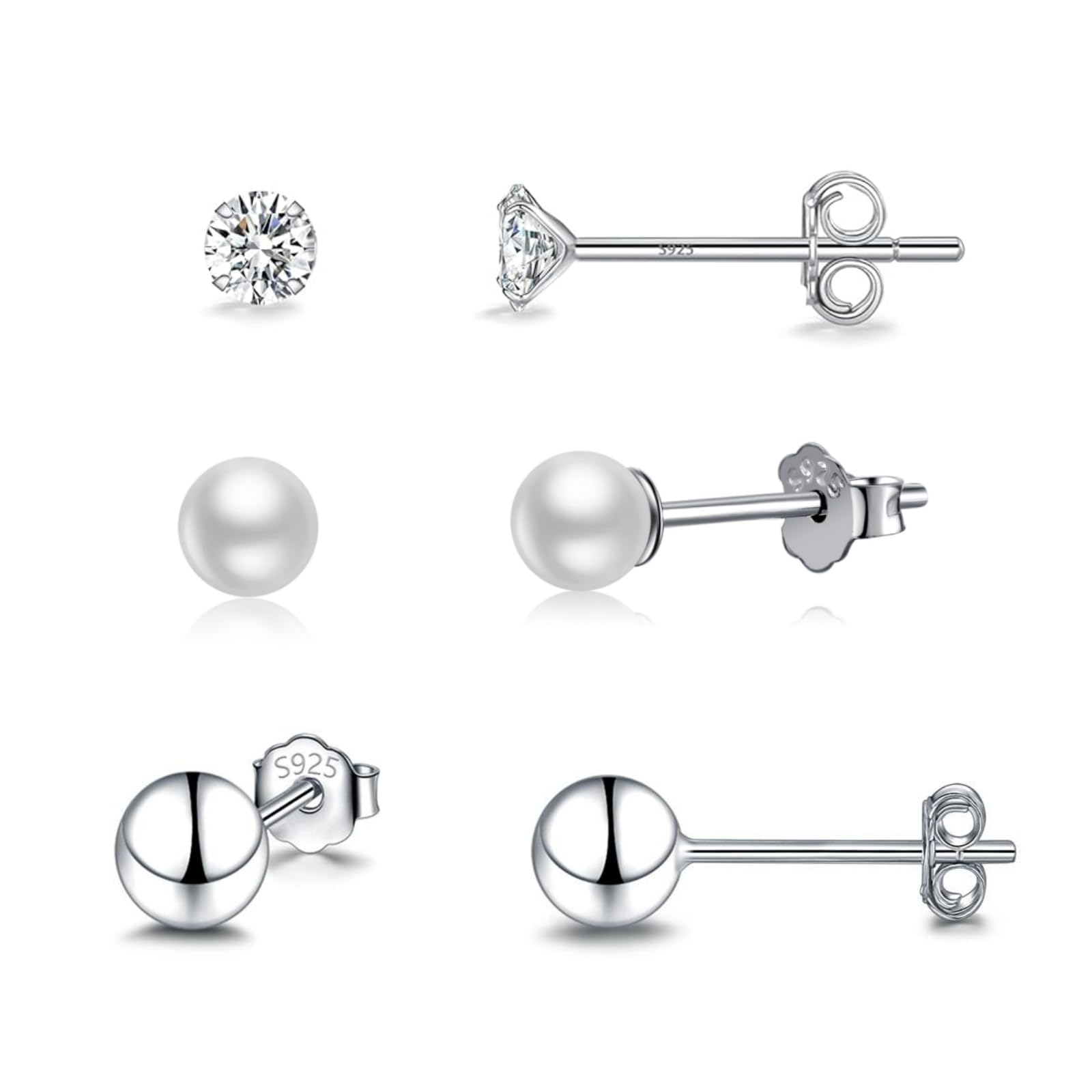 Ecripe 925 Sterling Silber Ohrstecker, Hypoallergene Cubic Zirkonia Ohrstecker Silber für Frauen, Funkelnde Ohrläppchen Knorpel Ohrringe
