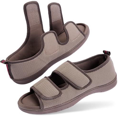 Image of WALKFUN Men's Slippers with Arch Support, Adjustable Open Toe Shoes for Men, Diabetic Sandals with Memory Foam for Plantar Fasciitis
