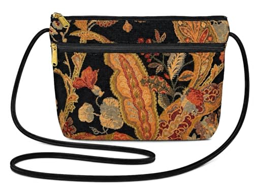 Image of Danny K. Women's Tapestry Zipper Purse Crossbody Handbag, Adjustable Cord, Handmade in USA