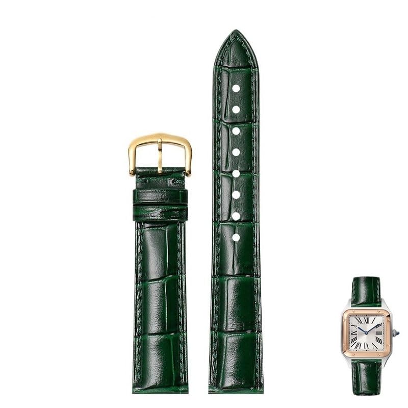 Bracelet cuir véritable 22mm vert foncé pour montre Cartier Tank Santos
