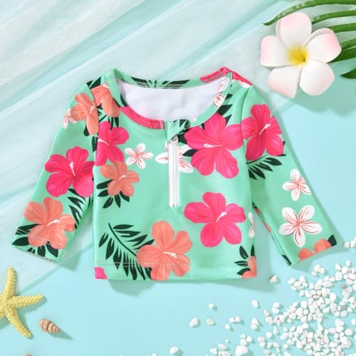 HINTINA Newborn Baby Girl Long Sleeve 2-Pieces Swimsuit Bathing Suit with Hat2