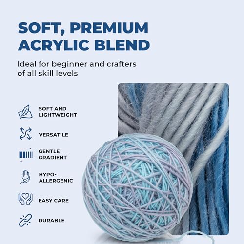 Image of Mary Maxim Prism DK Yarn, Soft Acrylic Variegated Yarn for Crocheting and Knitting, Ideal for Blankets, Sweaters and Baby Projects, 3.5 oz Skein, 290 Yards - Denim Blues