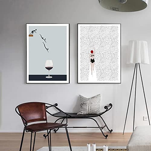 Peinture mur art abstrait natation sur toile haut de gamme avec cadre intérieur x2