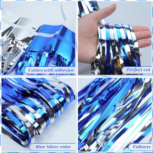 Cortinas Decorativas de Foil Azul y Plata 6 Pack 3.3x6.6 pies miniatura 4