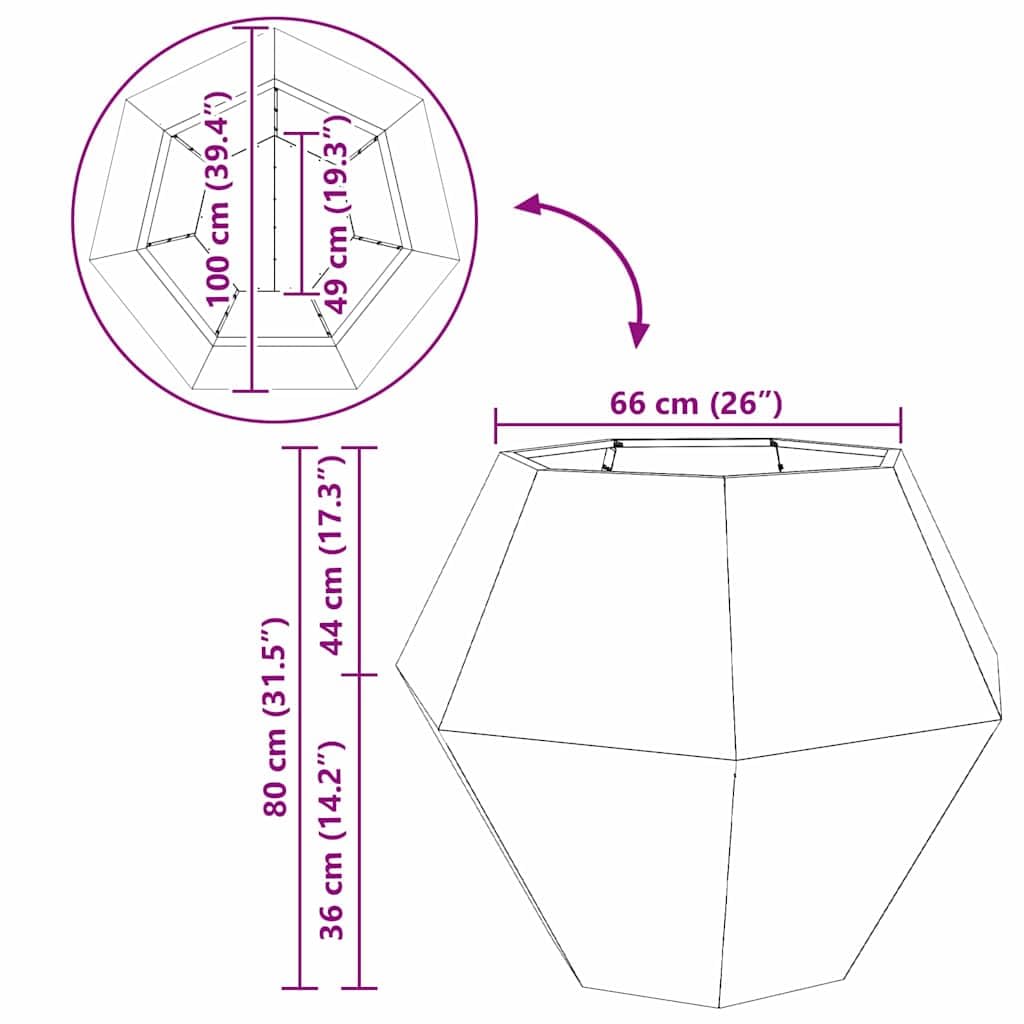 vidaXL Donica 2 pcs Antracyt 100 x 100 x 80 cm Stal, Donica zewnętrzna, wytrzymały pojemnik na rośliny, elegancka skrzynka, prostokątny zbiornik z stali