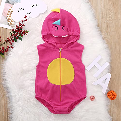 Newborn Baby Girls Boys Dinosaur 𝐂ostume Cute Halloween Romper Sleeveless Zip Up Onesie Fleece Hooded Bodysuit2