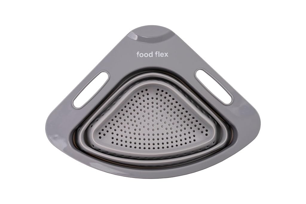 Cesta coladora plegable para fregadero, colador de esquina que ahorra espacio para frutas, verduras y pasta, diseño plegable para almacenamiento de cocina, 3.5 cuartos de galón (gris) 2