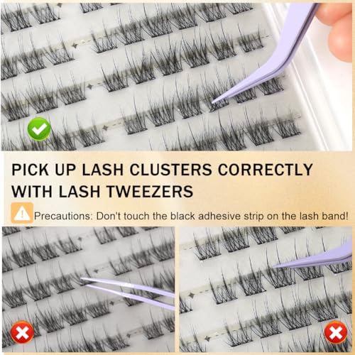 Image of MAYCREATE 120Pcs Self Adhesive Eyelashes Kit, Natural Look Clusters No Glue Needed Wispy Reusable Press on Lashes Pre-Glue Clear Band 11-13mm with Lash Tweezers