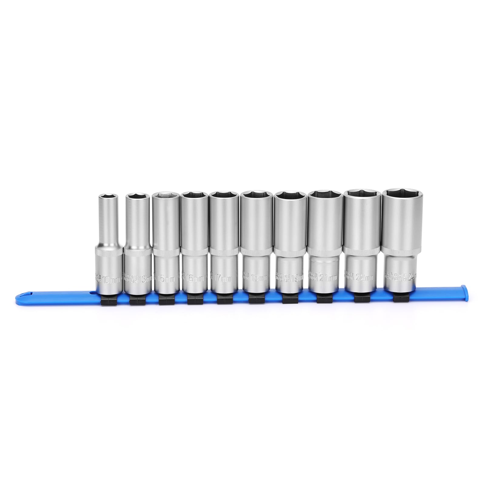 MIXPOWER 10 Pieces 1/2-Inch Drive Deep Impact Socket Set, 6-Point,10-24mm,CR-V, 1/2-Inch, 10-24mm