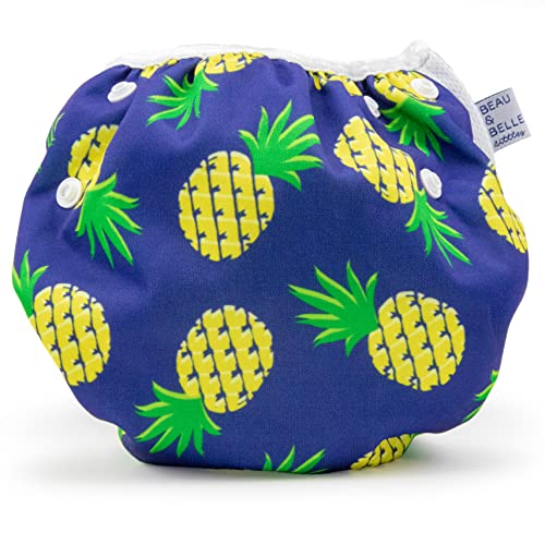 Image of Reusable Baby Swim Diapers (Sizes N–5) – Adjustable, Easy-Wash Nageuret Reusable Swim Diaper Kids Soft, Breathable, Waterproof Swim Wear for Baby & Newborn! (Blue Pineapples)