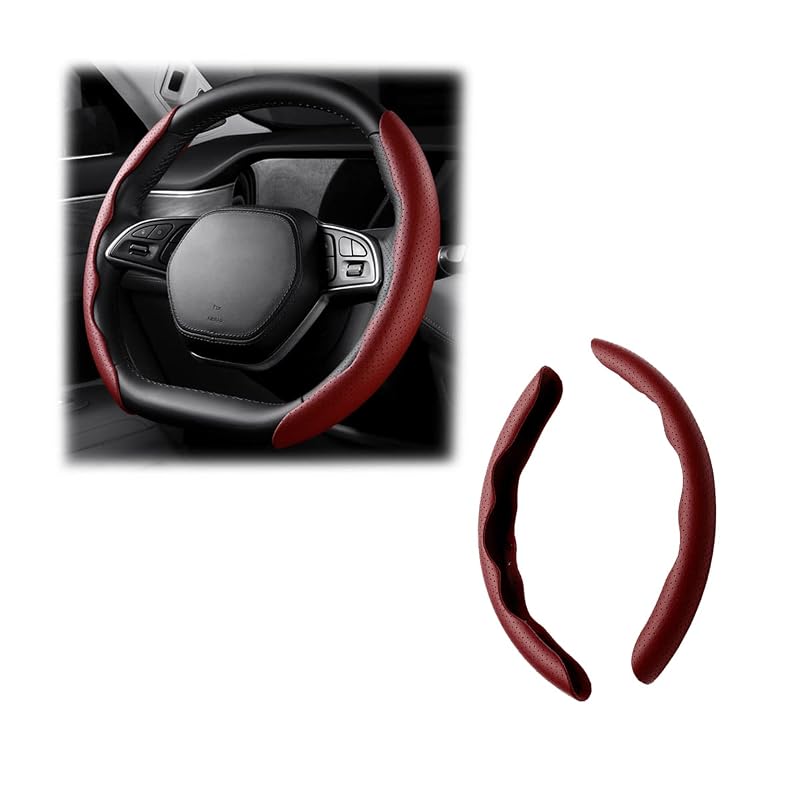 Capa para volante automotivo LoyaForba segmentada em couro Vermelho vinho, 38,1 cm, 1 unidade