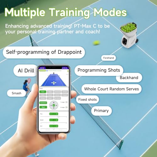 Tennisballmaschine PUSUN PT-Max C, Padel- und Tennisballwerfer mit 145+ Bällen, Dual-Control über App und Fernbedienung, 35 Bälle, selbstprogrammierbar, tragbar