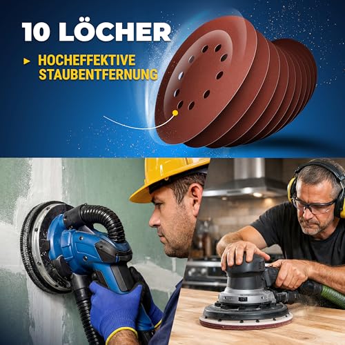S&R Schleifpapier 225mm Klett P400, 10-Loch, Schleifgiraffe 225mm Schleifscheiben, 30-tlg für Exzenterschleifer, Langhalsschleifer (Schleif-Giraffe), Schleifpapier für Wand, Decke, Gipskarton