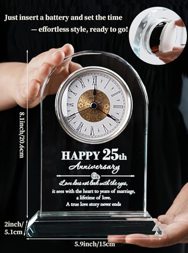 WinTaim 25th Anniversary Glass Clock Gift - Perfect Keepsake for Celebrating 25 Years of Marriage - Ideal for Couples, Parents, Him or Her - Beautiful Home Decoration — view 6