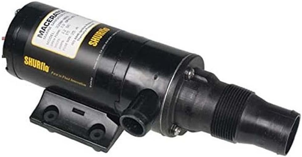 PENTAIR SHURFLO 3200-001 Macerator Pump, 12 VDC, 1-1/2" Inlet, 1" Outlet, 17 Amps, 13 GPM, High Performance Waste Pump for RV and Marine