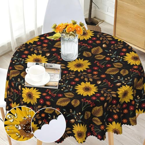 Sunflower Round Tablecloth 70 inch for Dining Kitchen Party Indoor Outdoor