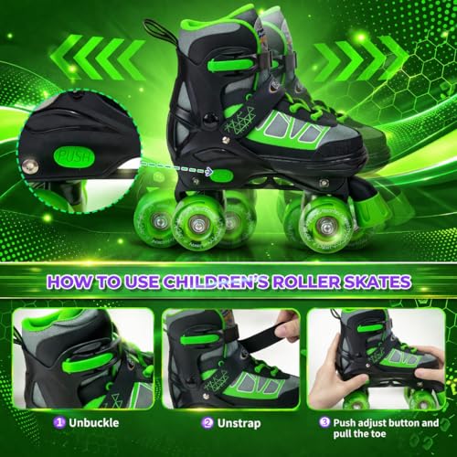 Image of Nattork Roller Skates for Kids Boys Girls, 4 Size Adjustable Rollerskates with Light Up Wheels for Children Beginners for Outdoor Indoor