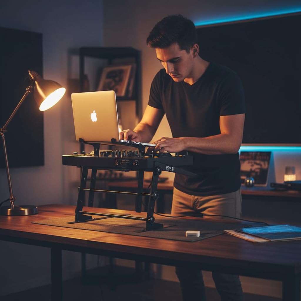 Pyle Support Ordinateur Portable, PC Portable, Laptop Stand, Support Laptop avec Hauteur Ajustable, Compatible avec Ordinateurs/Tablette/Table de mixage DJ/Gaming, Noir