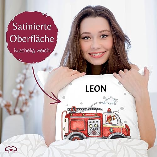 Kissen 40x40 Zierkissen - Feuerwehr Auto I Feuerwehrauto I 112 I Fire Truck I Löschfahrzeug - 40 x 40 cm - Weiß - kuschelkissen jugendfeuerwehr feuerwehrautos kissenhülle feuerwehrgeschenk motiv
