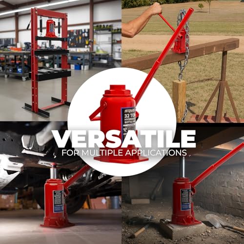 Image of XtremepowerUS 32 Ton Hydraulic Bottle Jack, Low Profile Heavy-Duty Car Jack for Trucks, SUVs, RVs, Trailers, Farm Equipment, Automotive Repair & Garage Use, Red