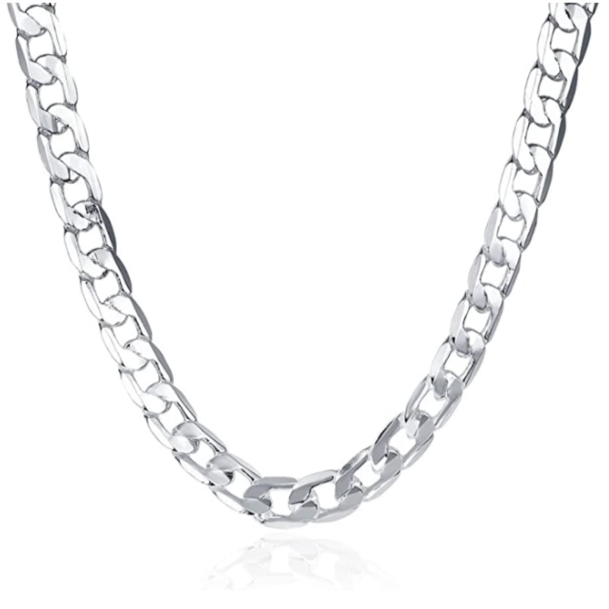 925 Sterling Silver Necklace Men's 8Mm Chain Luxury Jewelry