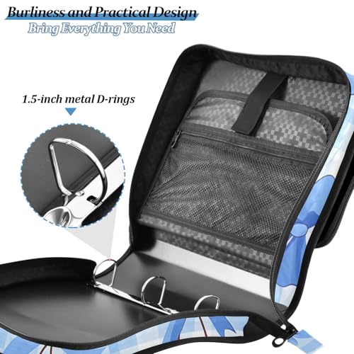 Image of 3 Ring Zipper Binder with Shoulder Strap Cherry Blue Bow 1.5 inch Binders Keeper Large Capacity Multi Pockets for School Office Supplies