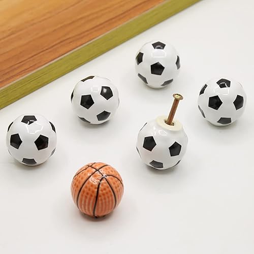 Miniatura 7 de Pomos de fútbol de cerámica pesada, paquete de 4 pomos de fútbol con temática de pelota deportiva para niños y bebés, decoración del hogar, pomos