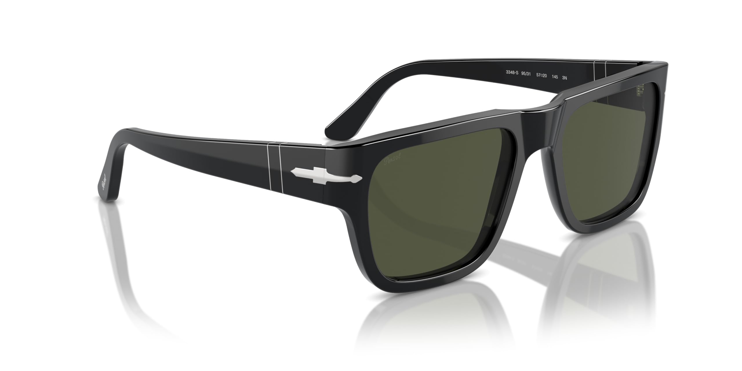 Persol Okulary przeciwsłoneczne unisex, czarne oprawki, zielone soczewki, 57 mm