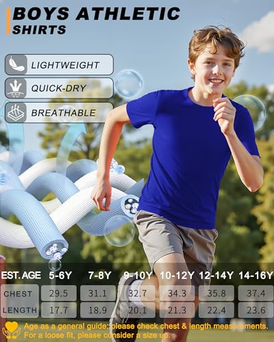 Image of Boys Shirts Athletic Dry Fit Neon T Shirts Short Sleeve Kids Youth Moisture Wicking Quick Dry Sports Training Performance Tee