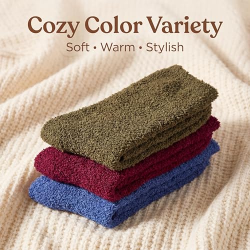 Image of Tipi Toe Womens Fuzzy Crew Socks with Anti Slip Grips Warm Cozy Fluffy Winter Slipper Socks Non Skid Home Socks for Women