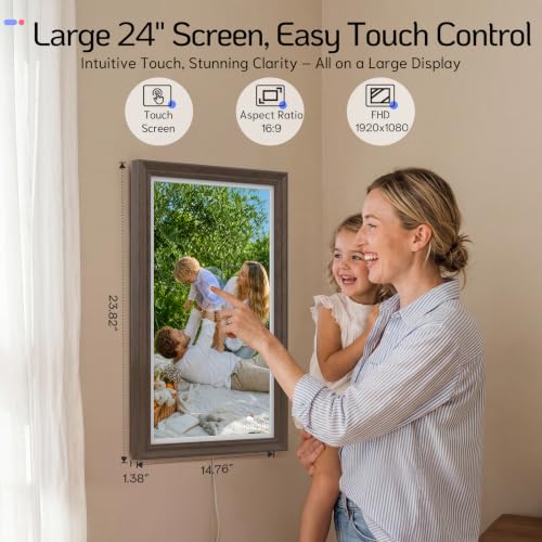 Image of NexFoto Large Digital Picture Frame 24 Inch Touchscreen, WiFi Electronic Photo Frame 64GB, Add Pics from Google Photos, Upload Photo /Video via App /USB, Gifts for Christmas /Mom /Grandparents, Walnut