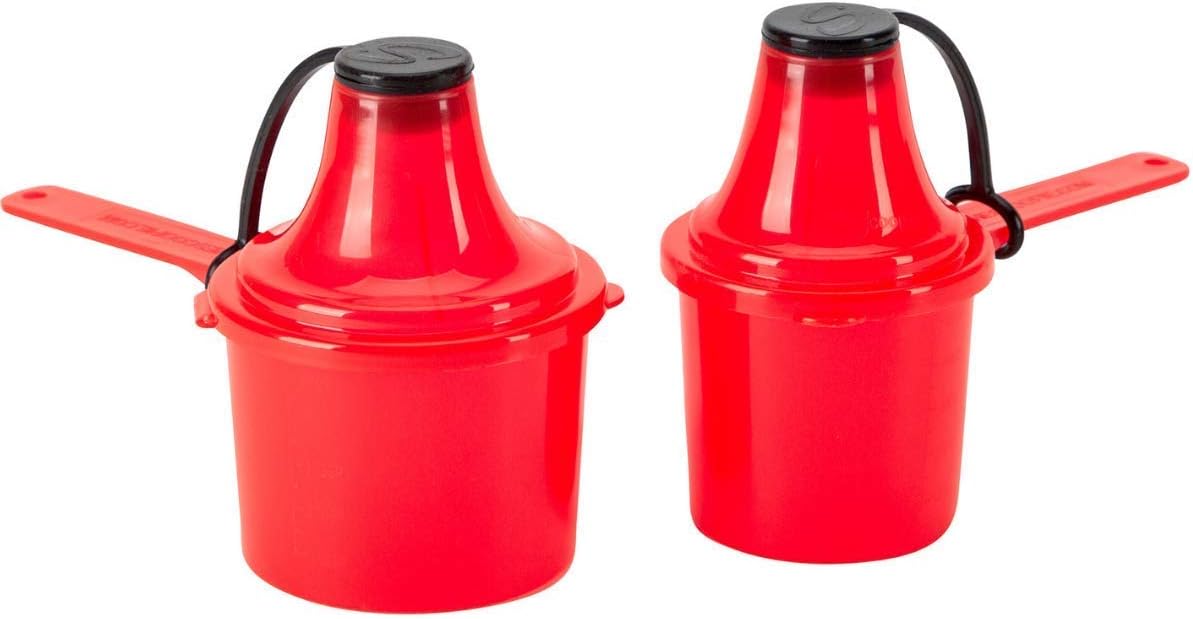 The Scoopie Double Pack 2 Count - Portable Scoop and Funnel - Travel Container - Baby Formula and Protein Funnel - Supplement Dispenser - for Water Bottles - Shaker Bottle (60cc/90cc, Red - 2 Count)