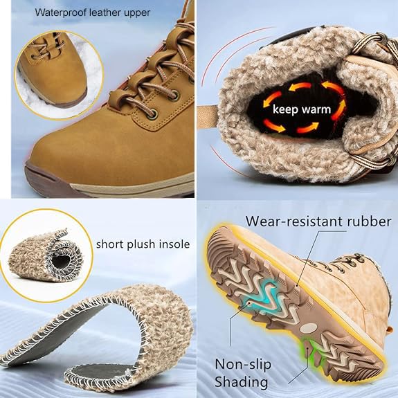 Men's Waterproof Winter Snow Boots Cold-Weather Lightweight High-Traction Grip Hiking Ankle Boots Warm Fur Lined Anti-Slip Outdoor Work Trekking Booties4