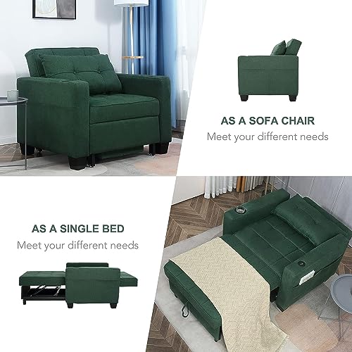 image for DURASPACE Forest Green Linen Modern Recliner Adjustable Backrest Armch