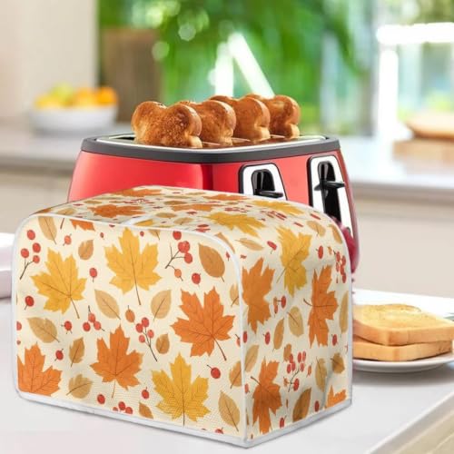 Image of Talayituse Maple Leaf Autumn Print 4 Slice Toaster Dust Covers Kitchen Small Appliance Cover, Stain Resistant Dust Protection Bread Machine Cover with Top Handle Autumn Decor, L
