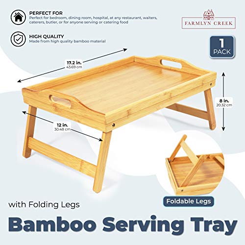Bamboo Bed Serving Tray with Folding Legs (17.2 x 12 x 8 in)