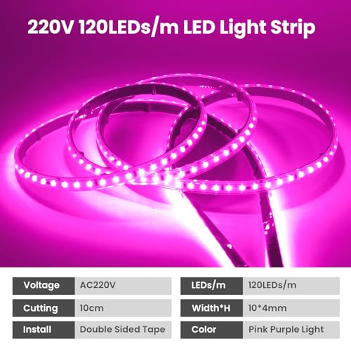 KAFULA 220V LED Strip Light with On/Off [27M,Pink],IP65 Waterproof Flexible SMD2835 LED Fairy Lights CRI85+,Every 10cm can be Cut,Bedroom Kitchen Corridor Decoration - Image 2